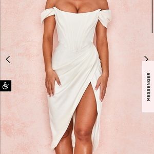 House of CB LORETTA IVORY SATIN OFF SHOULDER DRESS